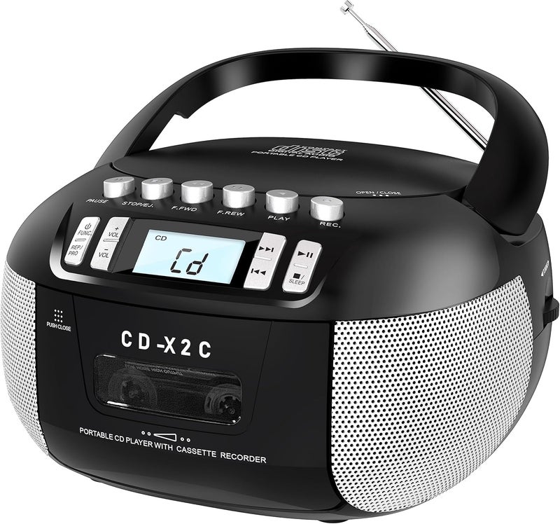 Sunoony مجموعة مشغل CD وكاسيت، مشغل CD محمول مع راديو AM/FM، تسجيل شريط، صوت ستيريو، يعمل بالتيار المتردد/المستمر، مدخل AUX/سماعة رأس، مؤقت نوم للاستخدام المنزلي، لكبار السن، الأطفال - Image 1